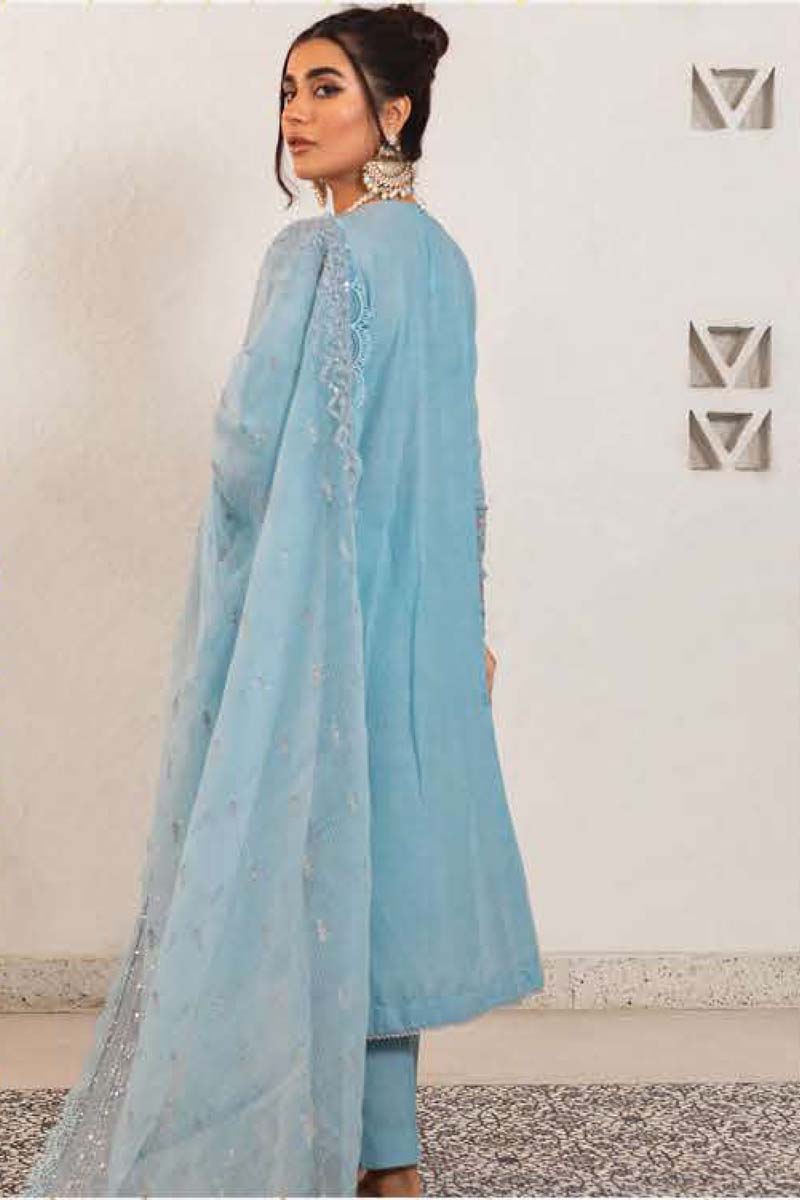 Embroidered Shirt Shalwar Dupatta - Ice Blue - Cotton Suit