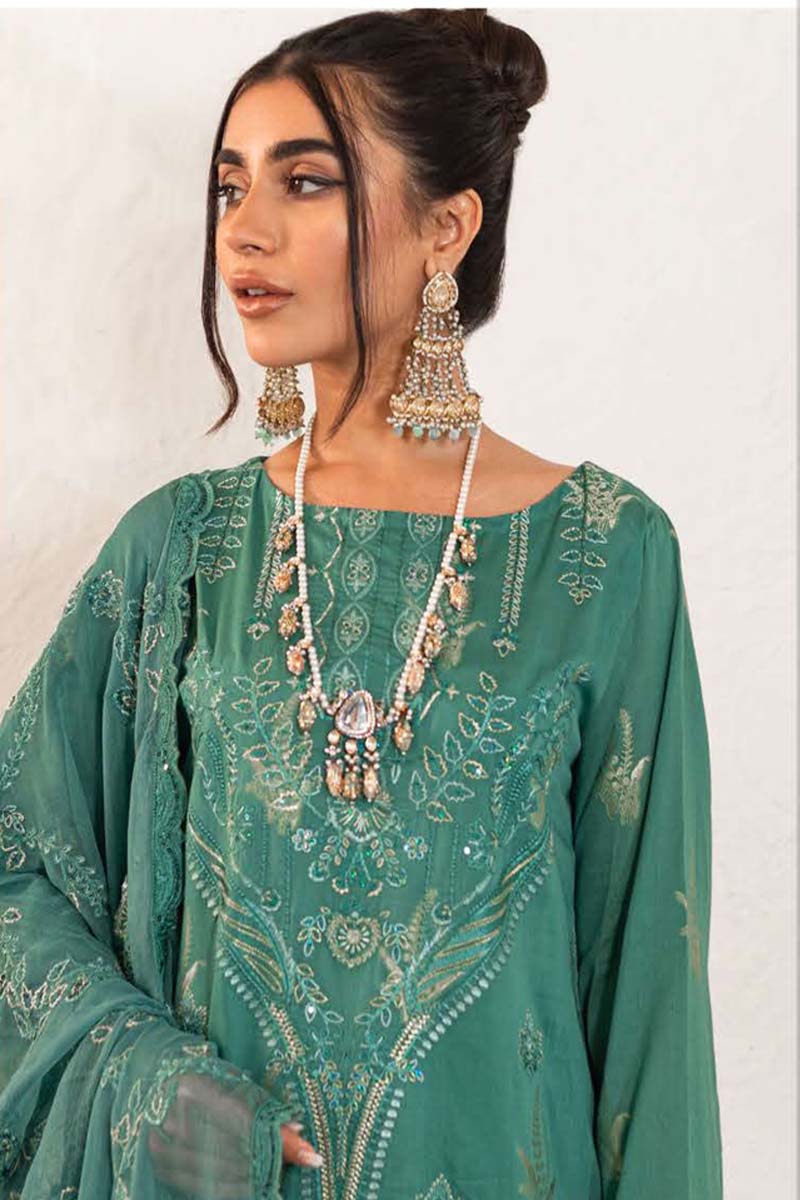 Embroidered Shirt Shalwar Dupatta - Emerald Green - Jacquard Suit