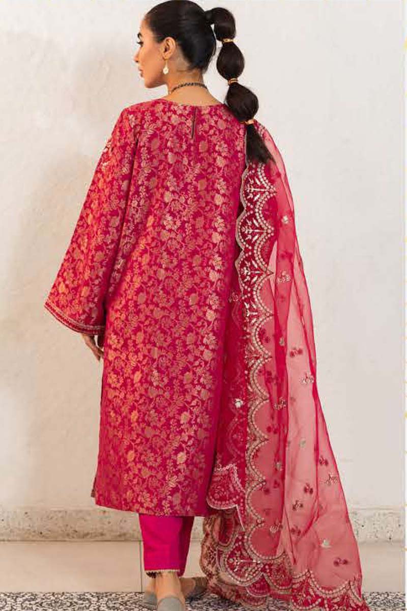Embroidered Shirt Shalwar Dupatta - Burgundy Red - Jacquard Suit