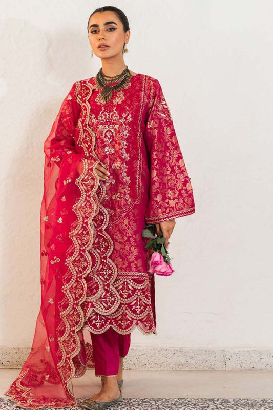 Embroidered Shirt Shalwar Dupatta - Burgundy Red - Jacquard Suit
