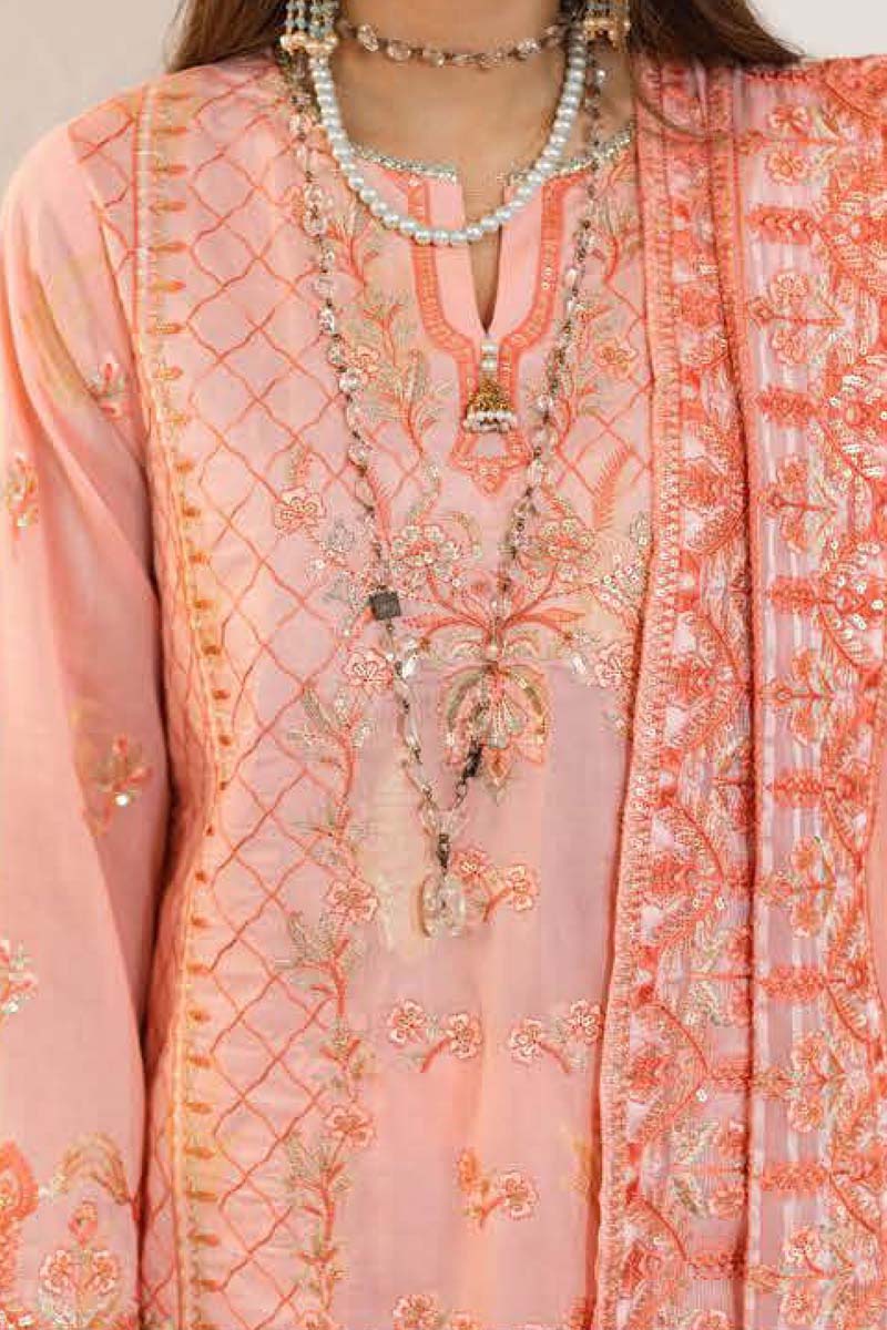 Embroidered Shirt Shalwar Dupatta - Coral Peach - Jacquard Suit